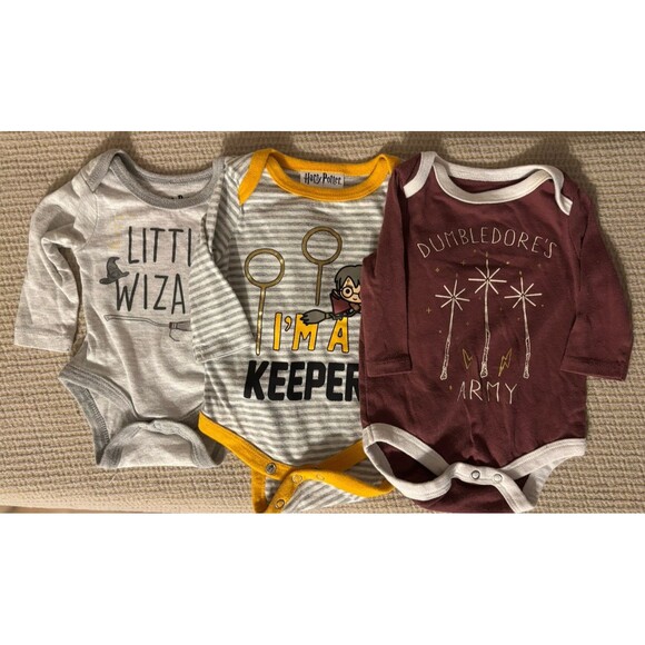 3 Harry Potter Long Sleeve Bodysuits NB Newborn Harry Potter Wizard Quidditch - Picture 1 of 7